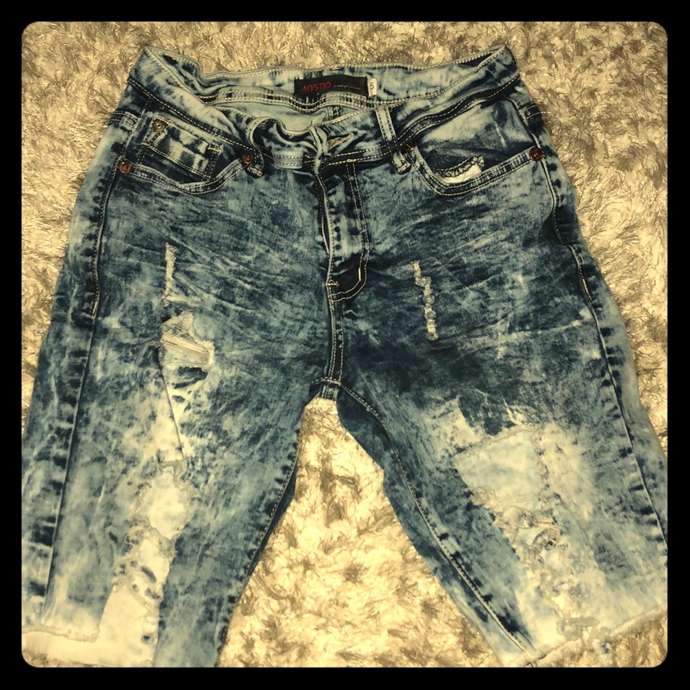 Denim Distressed Bermuda Shorts